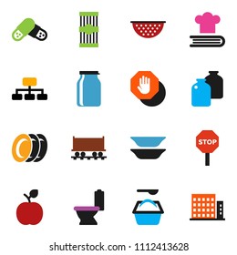 solid vector ixon set - toilet vector, washing powder, plates, colander, cookbook, jar, pasta, apple fruit, hierarchy, Railway carriage, pills, stop, apartments