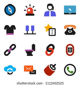 solid vector ixon set - toilet vector, compass, t shirt, stadium, phone, support, notebook pc, rca, server, cloud exchange, favorites, mail, chain, siren