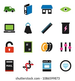 solid vector ixon set - towel vector, window cleaning, plates, oven, ruler, notebook pc, binder, enegry drink, office, car, settings, eye, dna, mailbox, unlock, diamond ring