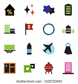 solid vector ixon set - towel vector, shining, window cleaning, splotch, bbq, school building, percent growth, dollar flag, any currency, water bottle, hoop, plane, truck trailer, battery
