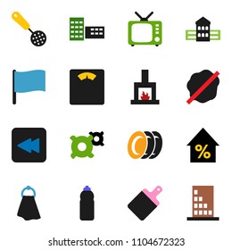 solid vector ixon set - towel vector, splotch, plates, skimmer, cutting board, school building, flag, percent growth, any currency, scales, water bottle, tv, backward button, fireplace