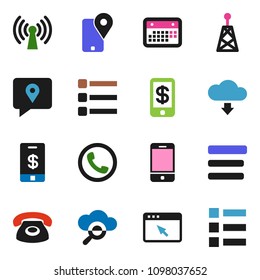 solid vector ixon set - traking vector, calendar, antenna, mobile phone, cloud glass, browser, menu, download, wireless, tap pay
