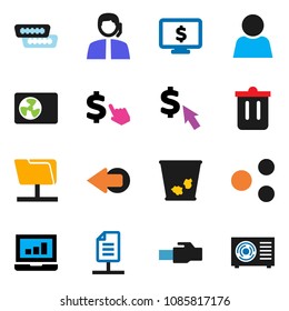solid vector ixon set - trash bin vector, laptop graph, monitor dollar, cursor, support, hdmi, network folder, lan connector, share, arrow, document, user, ari condition