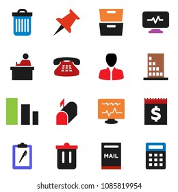 solid vector ixon set - trash bin vector, student, archive, manager, receipt, clipboard, sorting, classic phone, thumbtack, diagnostic monitor, mailbox, building, calculator