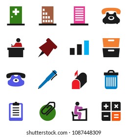 solid vector ixon set - trash bin vector, student, pen, paper pin, archive, clipboard, phone, sorting, classic, medical room, attachment, building, mailbox, calculator