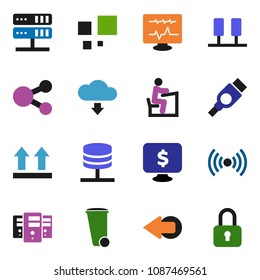 solid vector ixon set - trash bin vector, student, monitor dollar, top sign, hdmi, diagnostic, server, network, share, arrow, cloud download, loading, wireless, lock