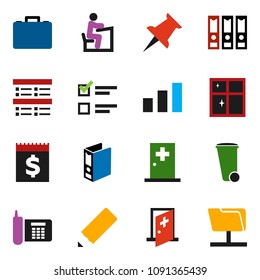 solid vector ixon set - trash bin vector, shining window, pencil, student, exam, case, binder, phone, receipt, sorting, thumbtack, medical room, network folder