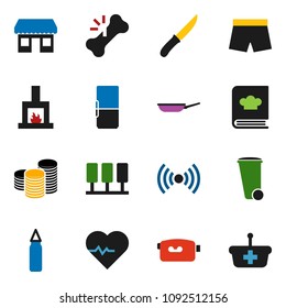 solid vector ixon set - trash bin vector, pan, knife, cookbook, coin stack, heart pulse, punching bag, shorts, office, video camera, broken bone, server, fireplace, fridge, wireless, basket