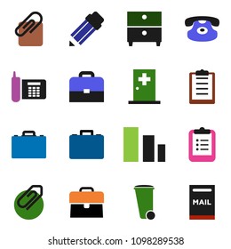solid vector ixon set - trash bin vector, pencil, case, clipboard, archive, phone, sorting, classic, medical room, attachment, mailbox