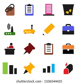 solid vector ixon set - trash bin vector, pencil, student, case, paper pin, clipboard, sorting, router, attachment, building, mailbox