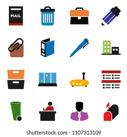 solid vector ixon set - trash bin vector, shining window, pencil, student, pen, archive, exam, manager, case, binder, router, attachment, mailbox, apartments