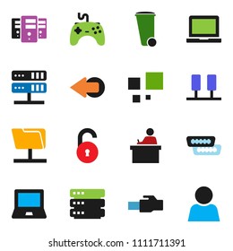 solid vector ixon set - trash bin vector, student, notebook pc, gamepad, hdmi, server, network folder, big data, lan connector, arrow, loading, unlock, user