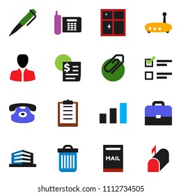 solid vector ixon set - trash bin vector, shining window, case, pen, exam, manager, phone, receipt, clipboard, sorting, classic, router, attachment, mailbox, office building