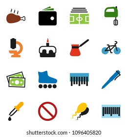 solid vector ixon set - turk coffee vector, mixer, cake, chicken leg, pen, wallet, stadium, bike, roller Skates, prohibition sign, money, barcode, dropper, microscope, sperm