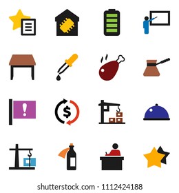 solid vector ixon set - turk coffee vector, dish, chicken leg, blackboard, student, exchange, attention, battery, dropper, potion, favorites, table, smart home, construction crane, star
