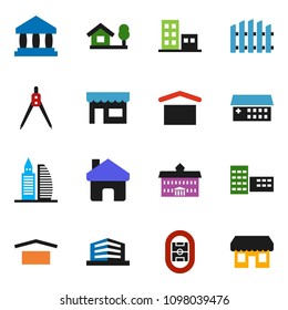 solid vector ixon set - university vector, school building, drawing compass, bank, stadium, dry cargo, hospital, home, chalet, fence, apartments, office, store