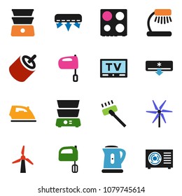 solid vector ixon set - vacuum cleaner vector, iron, kettle, mixer, oven, double boiler, table lamp, tv, rca, windmill, air conditioner, ari condition