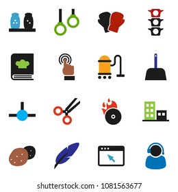 solid vector ixon set - vacuum cleaner vector, scoop, cookbook, spices, potato, pen, boxing glove, gymnast rings, traffic light, music hit, touchscreen, scissors, connect, browser, apartments