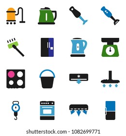 solid vector ixon set - vacuum cleaner vector, bucket, kettle, scales, oven, blender, air conditioner, fridge