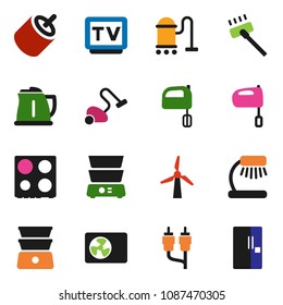 solid vector ixon set - vacuum cleaner vector, kettle, mixer, oven, double boiler, table lamp, tv, rca, windmill, ari condition, fridge