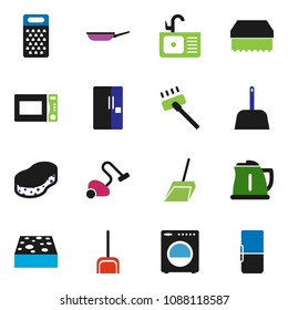 solid vector ixon set - vacuum cleaner vector, scoop, sponge, sink, pan, kettle, grater, microwave oven, washer, fridge