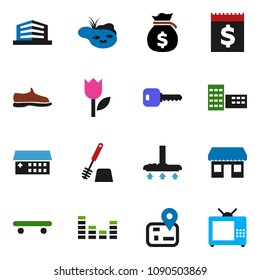 solid vector ixon set - vacuum cleaner vector, toilet brush, school building, money bag, snickers, skateboard, navigator, office, receipt, tulip, equalizer, hospital, key, pond, tv