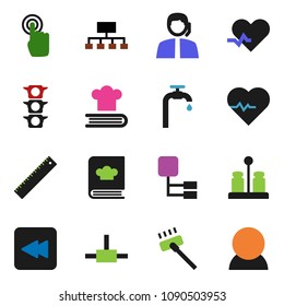 solid vector ixon set - vacuum cleaner vector, cookbook, spices, ruler, hierarchy, heart pulse, traffic light, support, touchscreen, backward button, connect, water supply, consumer