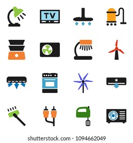 solid vector ixon set - vacuum cleaner vector, mixer, oven, double boiler, table lamp, tv, rca, windmill, air conditioner, ari condition