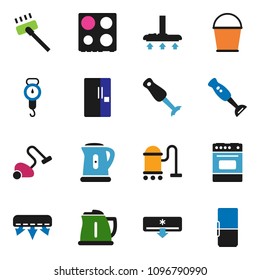 solid vector ixon set - vacuum cleaner vector, bucket, kettle, scales, oven, blender, air conditioner, fridge
