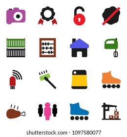 solid vector ixon set - vacuum cleaner vector, splotch, cutting board, mixer, chicken leg, medal, abacus, man, roller Skates, sea container, camera, usb modem, home, unlock, construction crane