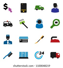 solid vector ixon set - vacuum cleaner vector, fetlock, car, iron, shining window, dollar cursor, cargo search, mobile phone, hospital building, amkbulance, doctor, 24 hour, support, delivery