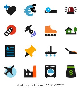 solid vector ixon set - vacuum cleaner vector, scoop, paper pin, personal information, euro sign, roller Skates, heart cross, plane, barcode, satellitie, eye doctor hat, siren, chalet, washer