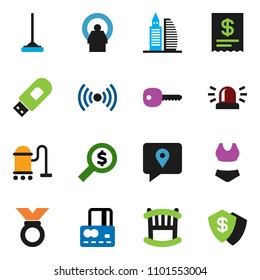 solid vector ixon set - vacuum cleaner vector, mop, credit card, money search, swimsuite, medal, traking, tomography, usb modem, key, siren, office building, crib, wireless, receipt, dollar shield
