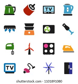 solid vector ixon set - vacuum cleaner vector, iron, kettle, mixer, oven, double boiler, blender, tv, rca, windmill, air conditioner, ari condition, fridge
