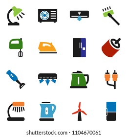 solid vector ixon set - vacuum cleaner vector, iron, kettle, mixer, blender, table lamp, rca, windmill, air conditioner, ari condition, fridge