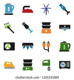 solid vector ixon set - vacuum cleaner vector, iron, kettle, mixer, double boiler, blender, rca, windmill, air conditioner, ari condition