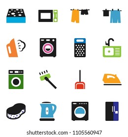 solid vector ixon set - vacuum cleaner vector, scoop, sponge, iron, steaming, drying clothes, washer, sink, kettle, grater, microwave oven, fridge