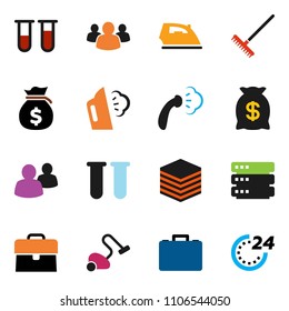 solid vector ixon set - vacuum cleaner vector, rake, iron, steaming, money bag, case, group, vial, big data, 24 hour