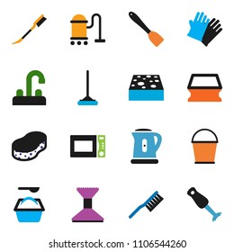 solid vector ixon set - vacuum cleaner vector, fetlock, mop, bucket, sponge, car, washing powder, rubber glove, water tap, kettle, spatula, microwave oven, blender