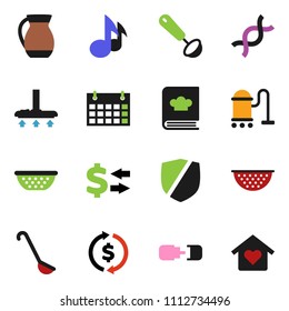 solid vector ixon set - vacuum cleaner vector, colander, ladle, cookbook, jug, music, exchange, calendar, protected, dna, connection, love home