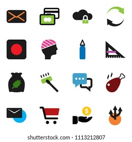solid vector ixon set - vacuum cleaner vector, cereal, chicken leg, corner ruler, cart, credit card, investment, punching bag, dialog, mail, rec button, head bandage, cloud lock, refresh