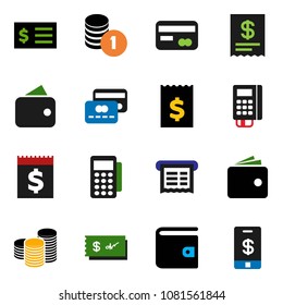 solid vector ixon set - wallet vector, coin stack, receipt, credit card, reader, check, tap pay
