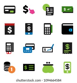 solid vector ixon set - wallet vector, coin stack, check, receipt, dollar cursor, credit card, reader, tap pay