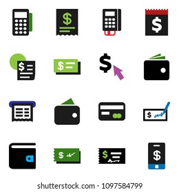 solid vector ixon set - wallet vector, check, dollar cursor, receipt, credit card, reader, tap pay