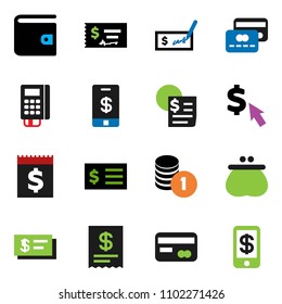 solid vector ixon set - wallet vector, coin stack, check, receipt, dollar cursor, credit card, reader, tap pay