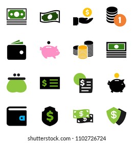 solid vector ixon set - wallet vector, cash, piggy bank, investment, coin stack, receipt, dollar shield, money