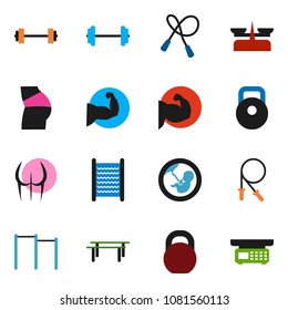 solid vector ixon set - washboard vector, barbell, weight, jump rope, horizontal bar, muscule hand, buttocks, pregnancy, store scales