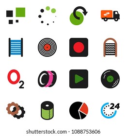 solid vector ixon set - washboard vector, toilet paper, plates, pie graph, oxygen, disk, play button, rec, gear, redo, loading, relocation truck, 24 hour