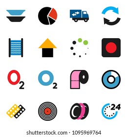 solid vector ixon set - washboard vector, toilet paper, plates, pie graph, arrow up, oxygen, disk, rec button, pills blister, refresh, loading, relocation truck, 24 hour