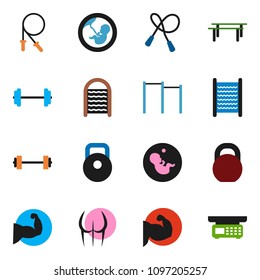 solid vector ixon set - washboard vector, barbell, weight, jump rope, horizontal bar, muscule hand, buttocks, pregnancy, store scales